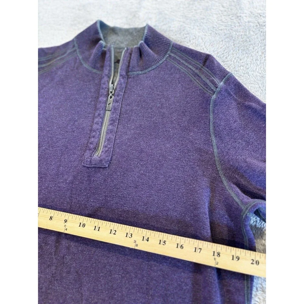 Tommy Bahama Pullover Sweater Mens L Gray Purple Reversible 1/4 Zip Mock Neck